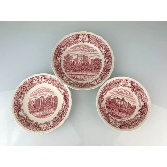 Royal Swan Historic Castle Bundle of 3 Bowls Saucer Red Transferware VTG England - Picture 2 of 16